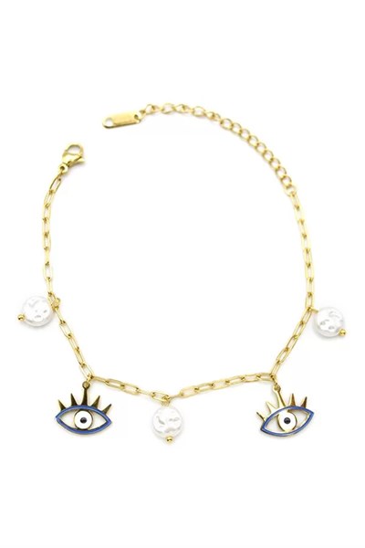İnci Göz Bileklik - Altın