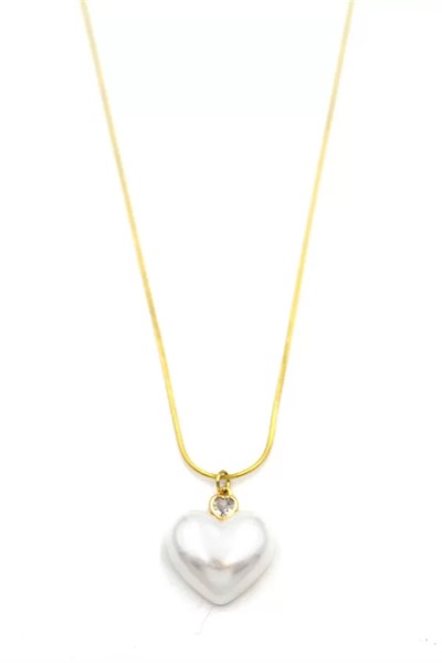 İnci Kalp Kolye - Altın