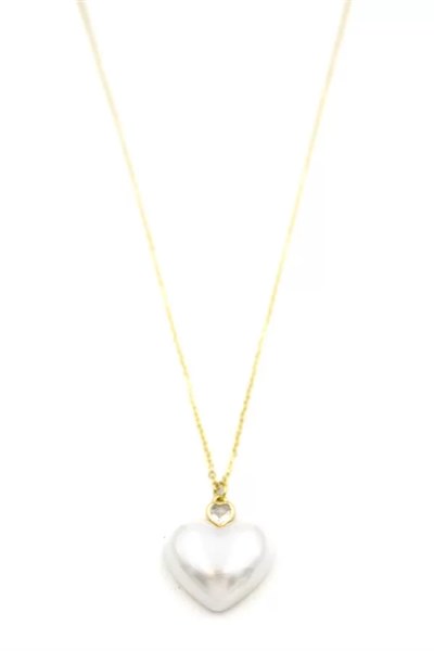İnci Kalp Kolye - Altın