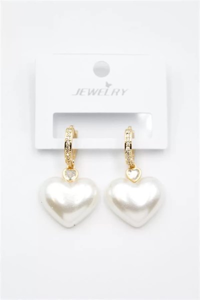 İnci Kalp Küpe - Altın