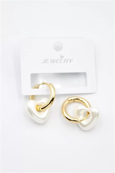 İnci Kalp Küpe - Altın