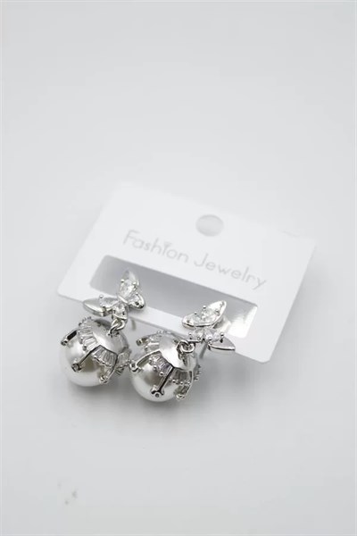 İnci Kelebek Küpe - Gümüş