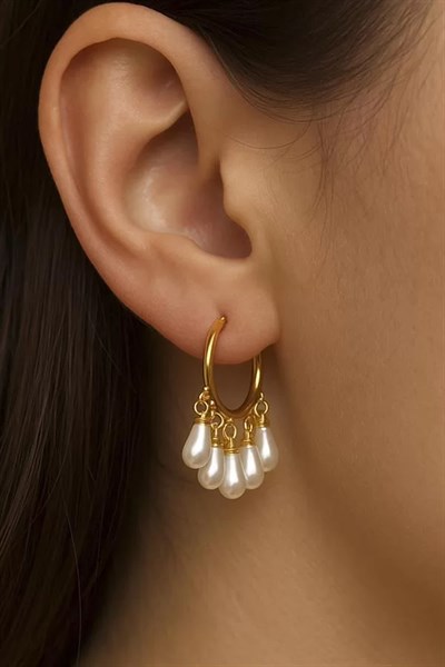 İnci Sallantılı Küpe - Altın