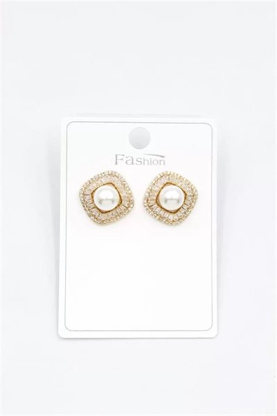 İncili Baget Taşlı Küpe - Altın