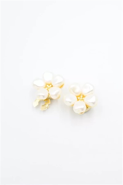 İncili Düğme Broşu - Altın