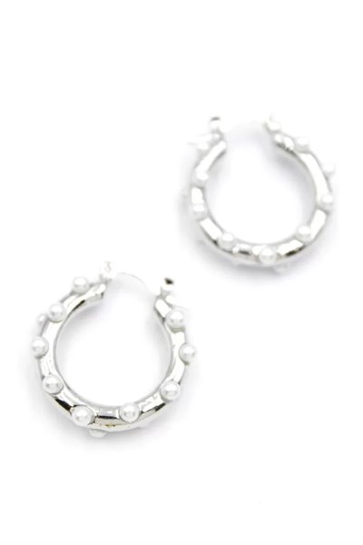 İncili Halka Küpe - Gümüş