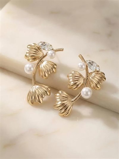 İncili Metal Küpe - Altın