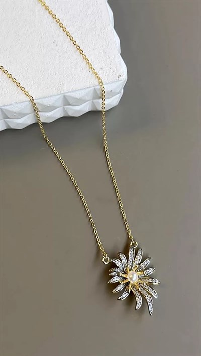 İncili Papatya Kolye - Altın