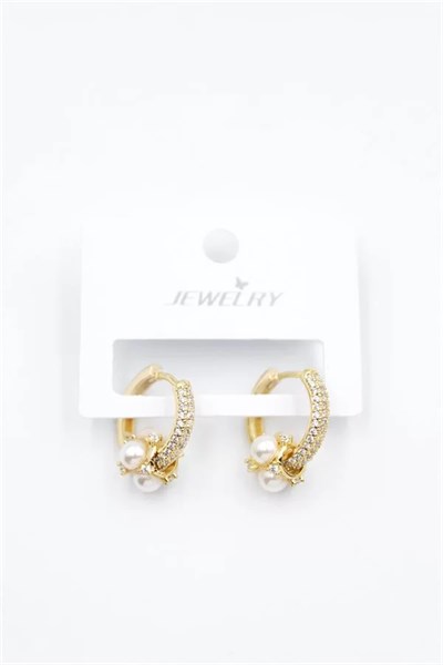 İncili Taşlı Halka Küpe - Altın