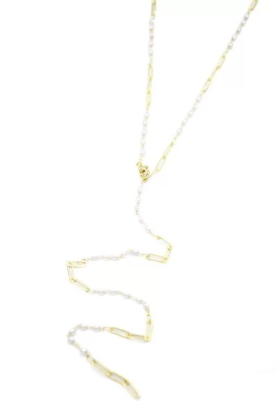 İncili Y Kolye - Altın