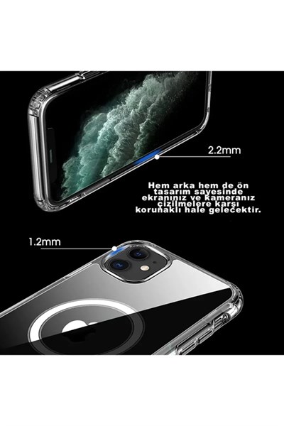 Iphone 11 Kılıf Kamera Lens Korumalı Magsafe Destekli Şeffaf Darbe Emici Sert Kapak