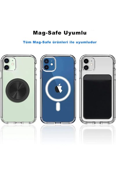 Iphone 11 Kılıf Kamera Lens Korumalı Magsafe Destekli Şeffaf Darbe Emici Sert Kapak