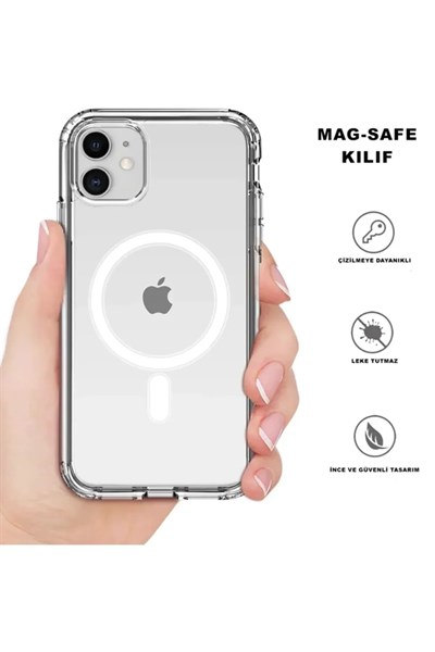 Iphone 11 Kılıf Kamera Lens Korumalı Magsafe Destekli Şeffaf Darbe Emici Sert Kapak