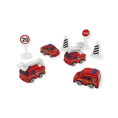 İş Makinaları 8 Parça Araç Seti - İtfaiye Seti