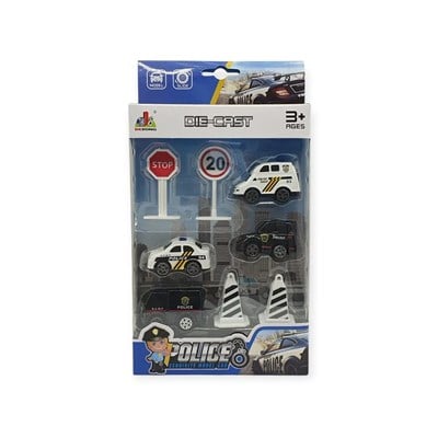 İş Makinaları 8 Parça Araç Seti - Polis Seti