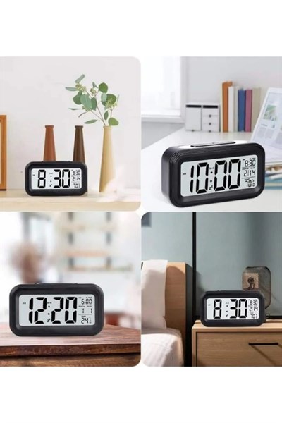 Işıklı Dereceli Masa Ofis Saati Alarmlı Termometre Takvim Çalar Saat