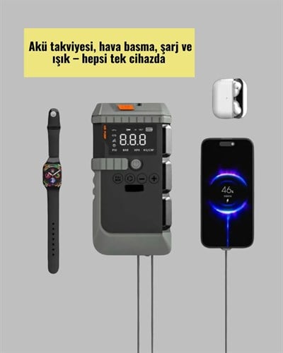 Işıklı Hava Kompresörlü Taşınabilir Akü Takviye Ünitesi