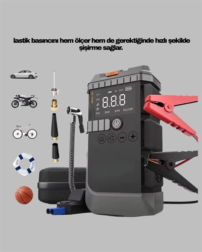 Işıklı Hava Kompresörlü Taşınabilir Akü Takviye Ünitesi