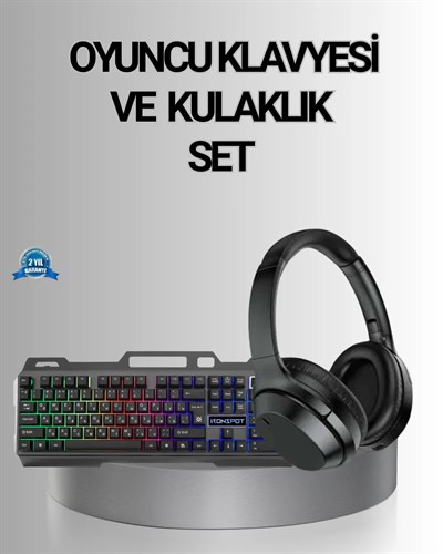 Işıklı Oyuncu Klavye Mouse ve Bluetooth Kulaklık Seti Türkçe Q USB