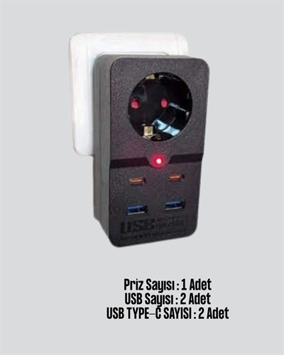 Isıya Dayanıklı PC Gövdeli Akım Korumalı Priz 4 USB