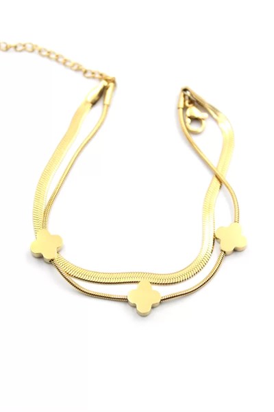 İtalyan Zincir Çoklu Yonca Bileklik - Altın