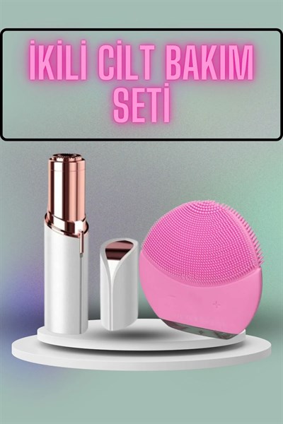 KAŞ BIYIK VE YÜZ EPİLASYON ALETİ VE TİTREŞİMLİ YÜZ TEMİZLEME MASAJ ALETİ İKİLİ SET