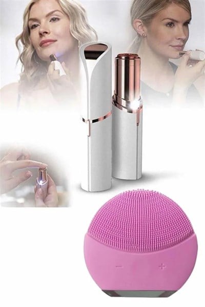KAŞ BIYIK VE YÜZ EPİLASYON ALETİ VE TİTREŞİMLİ YÜZ TEMİZLEME MASAJ ALETİ İKİLİ SET
