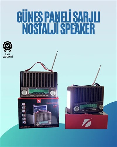 KTF-1428 Nostaljik Solar Enerjili Bluetooth Speaker – Radyo, SD/USB MP3 Çalar, Güçlü Taşınabilir Hoparlör
