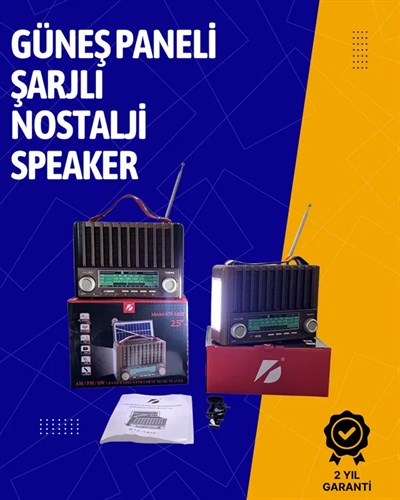 KTF-1428 Solar Enerjiyle Şarj Olabilen Bluetooth Nostalji Hoparlör – Taşınabilir, Güçlü Ses, MP3 Okuyucu
