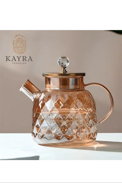 Kabartmalı Borosilikat Cam Demlik 1000ml Royaleks-CM-2006