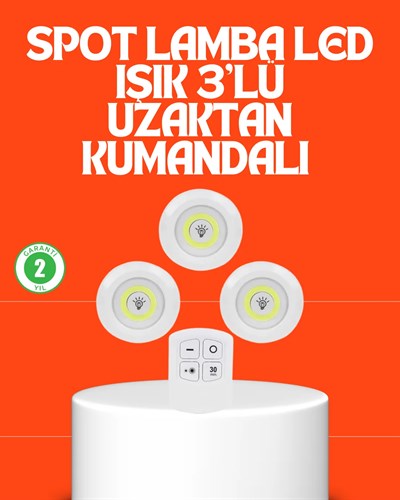 Kablosuz 3 Lü Spot Led Lamba Seti Uzaktan Kumandalı Enerji Tasarruflu Aydınlatma