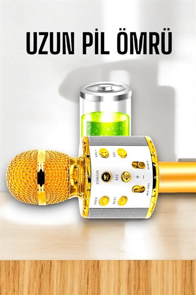 Kablosuz Bluetooth Karaoke Mikrofon USB ve AUX Girişli, Yüksek Ses Kalitesi