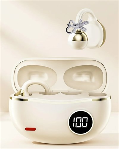 Kablosuz Bluetooth Kulaklık Kulak Klipsli Şık Tasarım 2 Kurdele Küpe Hediyeli