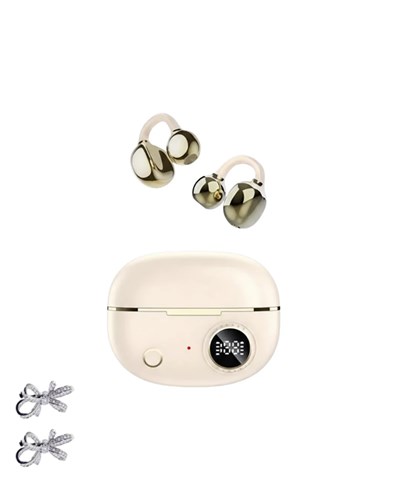 Kablosuz Bluetooth Kulaklık Kulak Klipsli Şık Tasarım 2 Kurdele Küpe Hediyeli