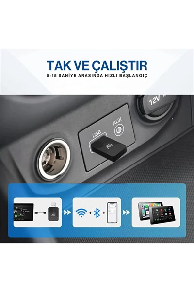 Kablosuz CarPlay & Android Auto Adaptörü - Apple ve Android Cihazlar İçin Evrensel Wireless Carplay Çevirici