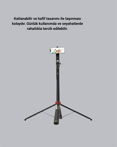 Kablosuz Çift Yaka Mikrofonu ve Tripodlu Selfie Çubuğu İçerik Üretici Seti