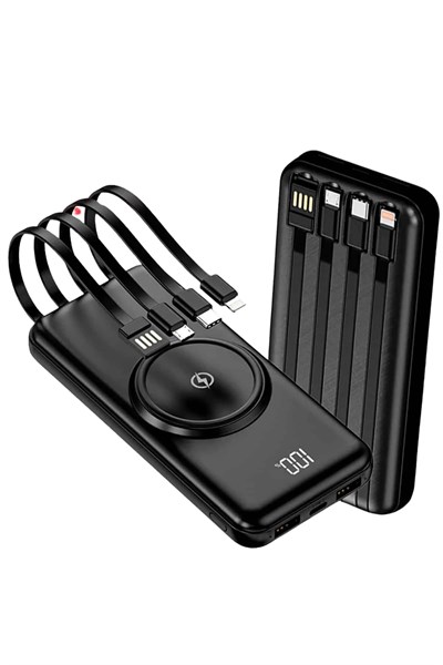 Kablosuz Çoklu Şarj Girişli 10.000 Mah Kablolu Powerbank Taşınabilir
