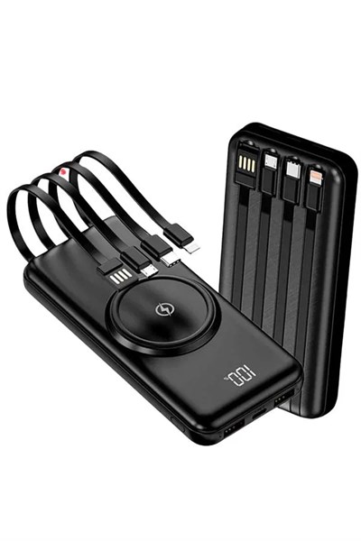 Kablosuz Çoklu Şarj Girişli 10.000 Mah Kablolu Powerbank Taşınabilir