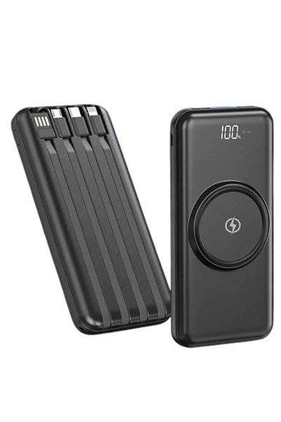 Kablosuz Çoklu Şarj Girişli 10.000 Mah Kablolu Powerbank Taşınabilir