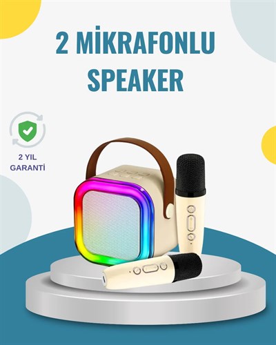 Kablosuz Karaoke Hoparlör – Çift Mikrofon ve LED Işıklı