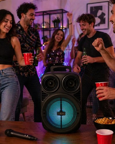 Kablosuz Karaoke Hoparlör Mikrofonlu RGB Işıklı 6.5 İnç Bluetooth Speaker Taşınabilir