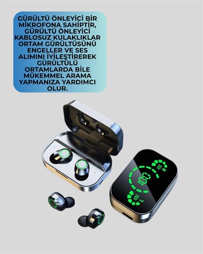 Kablosuz Kulak İçi Bluetooth Kulaklık – Dokunmatik Kontrol ve LED Şarj Ekranı