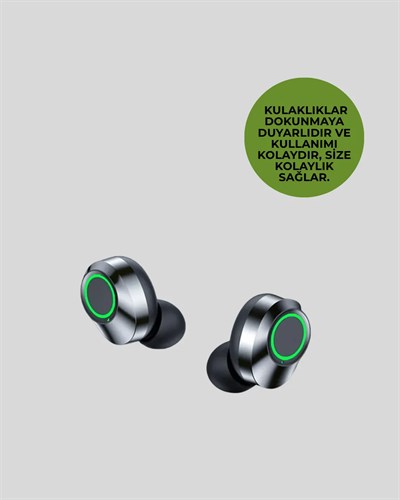 Kablosuz Kulak İçi Bluetooth Kulaklık – Dokunmatik Kontrol ve LED Şarj Ekranı