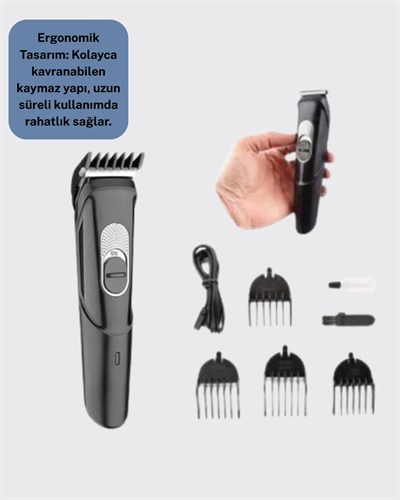 Kablosuz, Paslanmaz Çelik Bıçaklı Profesyonel Saç ve Sakal Tıraş Makinesi – Sessiz, Güçlü ve Ergonomik
