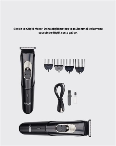 Kablosuz, Paslanmaz Çelik Bıçaklı Profesyonel Saç ve Sakal Tıraş Makinesi – Sessiz, Güçlü ve Ergonomik