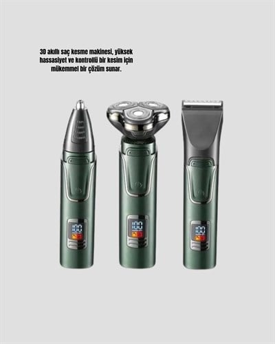 Kablosuz Profesyonel Erkek Bakım Seti – 3 Başlıklı, 3D Akıllı Kesim, Taşınabilir