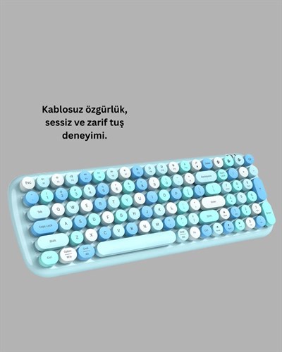 Kablosuz Retro Klavye ve Mouse Seti – 104 Tuşlu Sevimli Tasarım