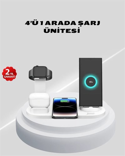Kablosuz Şarj İstasyonu 4’ü 1 Arada iPhone Watch ve AirPods Uyumlu