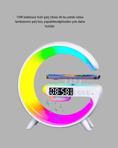 Kablosuz Şarjlı Atmosfer Lambası Bluetooth Hoparlör ve Akıllı Alarm Özellikli