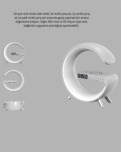 Kablosuz Şarjlı Atmosfer Lambası Bluetooth Hoparlör ve Akıllı Alarm Özellikli